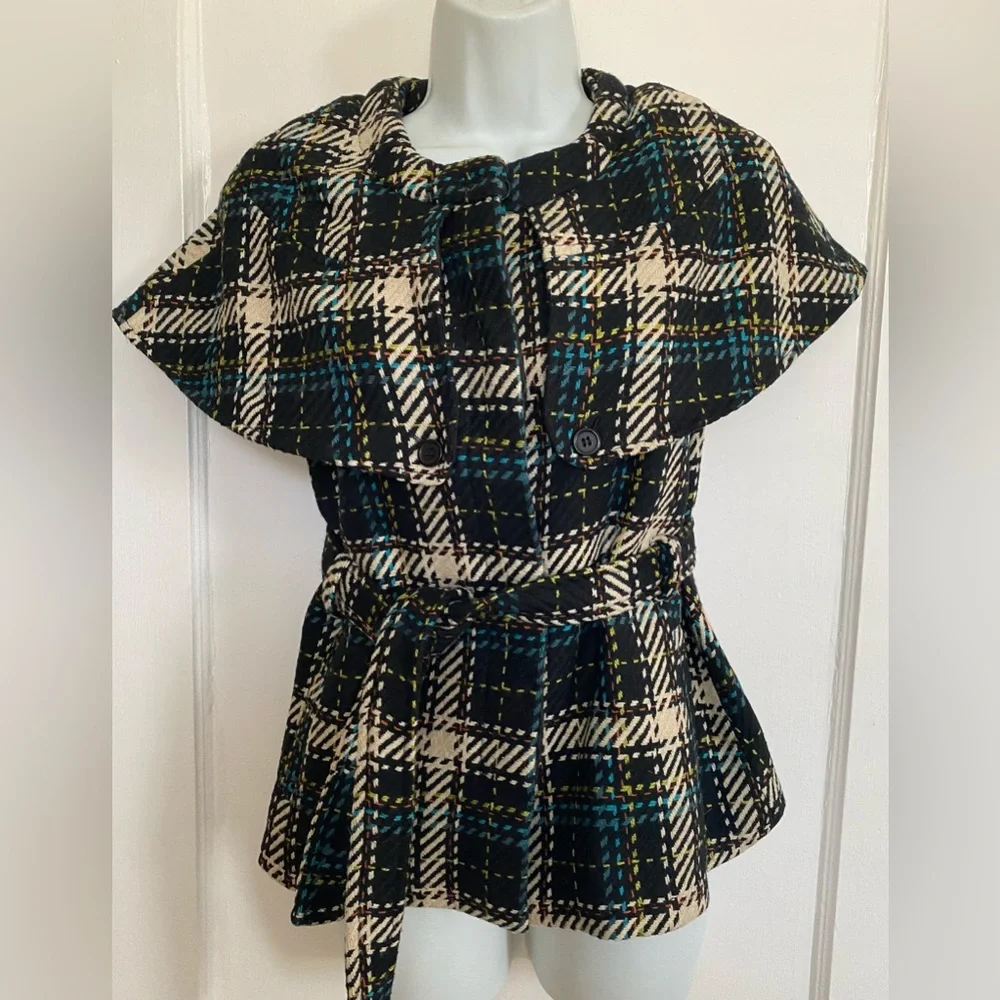 SOLD! Cejon Vest Capelet jacket layer piece houndstooth plaid new with tags Sz S - Picture 2 of 12